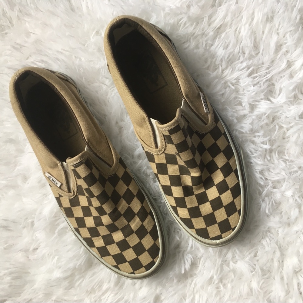 Vans Slip On Brown and Tan Checkerboard Shoes - Picture 2 of 6